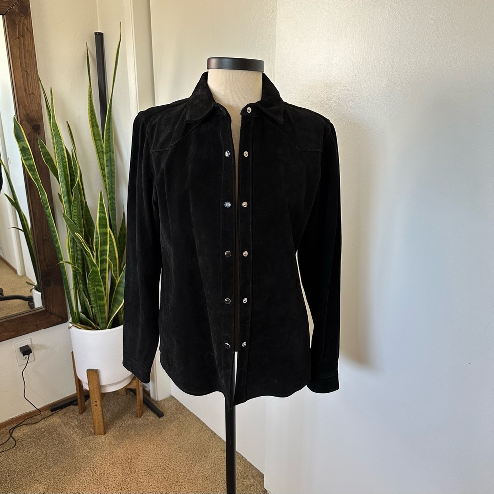 Vintage Nordstrom Black Suede Women's western shirt Jacket medium